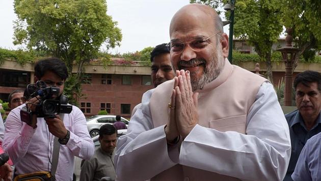 Home Minister Amit Shah Friday moved a statutory resolution in the Lok Sabha to extend President’s Rule in Jammu and Kashmir for a period of six months with effect from July 3, 2019. Moving the resolution, he said since the state assembly has been dissolved and the Election Commission has decided to hold fresh elections in Jammu and Kashmir later this year, it is essential that the President’s Rule be extended. (Mohd Zakir / HT Photo) Home Minister Amit Shah Friday moved a statutory resolution in the Lok Sabha to extend President’s Rule in Jammu and Kashmir for a period of six months with effect from July 3, 2019. Moving the resolution, he said since the state assembly has been dissolved and the Election Commission has decided to hold fresh elections in Jammu and Kashmir later this year, it is essential that the President’s Rule be extended. (Mohd Zakir / HT Photo)