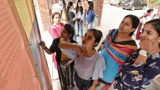 Delhi University (DU) colleges on Thursday announced the first cut-off list for admissions for its undergraduate courses. The highest cut-off this year has been announced by Hindu College for BA (hons) in Political Science at 99%. Last year, the highest cut-off was for BA (programme) course at Lady Shri Ram College at 98.75%. This year too, the cut-off for BA programme course at LSR was the same. (RAj K Raj / HT Photo) Delhi University (DU) colleges on Thursday announced the first cut-off list for admissions for its undergraduate courses. The highest cut-off this year has been announced by Hindu College for BA (hons) in Political Science at 99%. Last year, the highest cut-off was for BA (programme) course at Lady Shri Ram College at 98.75%. This year too, the cut-off for BA programme course at LSR was the same. (RAj K Raj / HT Photo)