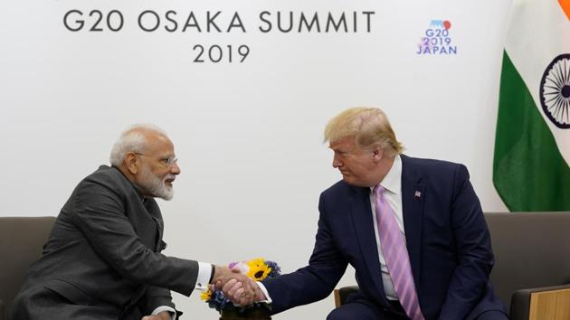 US President Donald Trump attends a bilateral meeting with India's Prime Minister Narendra Modi during the G20 leaders summit in Osaka, Japan(REUTERS)