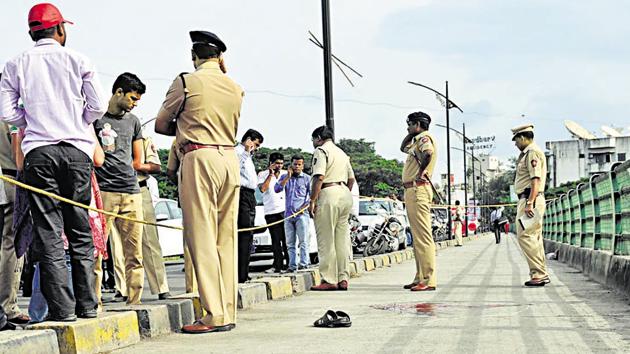 The spot on Maharshi Vitthal Ramji Shinde bridge, Shivajinagar, where Narendra Dabholkar was shot dead in August 20, 2013. (HT/PHOTO) The spot on Maharshi Vitthal Ramji Shinde bridge, Shivajinagar, where Narendra Dabholkar was shot dead in August 20, 2013. (HT/PHOTO)