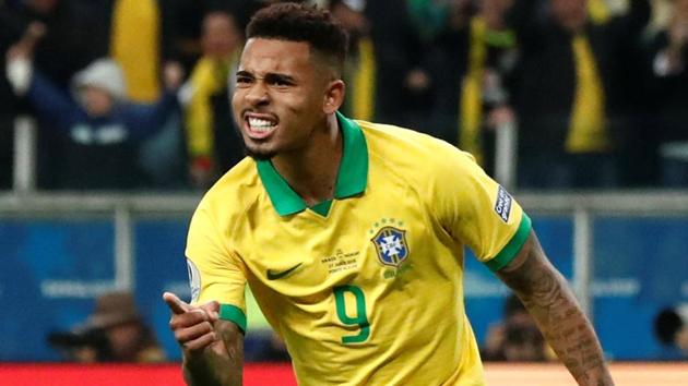 Brazil's Gabriel Jesus celebrates winning the penalty shootout. (REUTERS) Brazil's Gabriel Jesus celebrates winning the penalty shootout. (REUTERS)