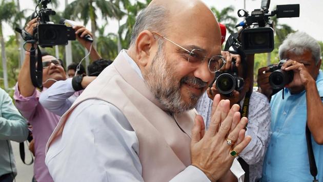 Union Home Minister Amit Shah at Parliament House during the Budget Session in New Delhi.(PTI)