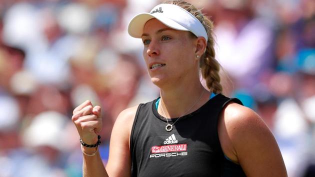 Germany's Angelique Kerber celebrates during her quarter final match against Romania's Simona Halep.(Action Images via Reuters)