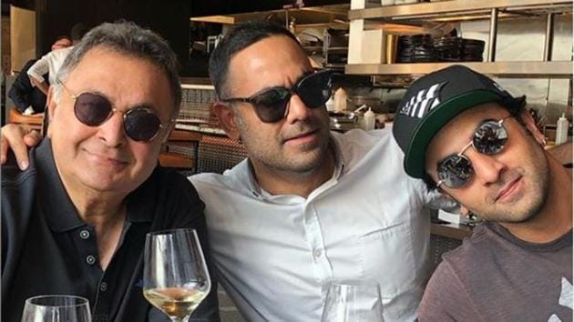 Rishi Kapoor with son Ranbir Kapoor and son-in-law Bharat Sahni.