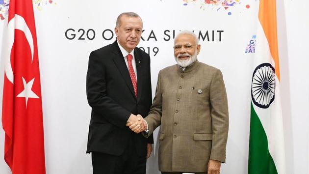 Prime Minister Narendra Modi on Saturday met with Turkish President Recep Tayyip Erdogan and held talks on a host of key issues including trade and investment, defence and counter-terrorism.(PM Modi/Twitter) Prime Minister Narendra Modi on Saturday met with Turkish President Recep Tayyip Erdogan and held talks on a host of key issues including trade and investment, defence and counter-terrorism.(PM Modi/Twitter)