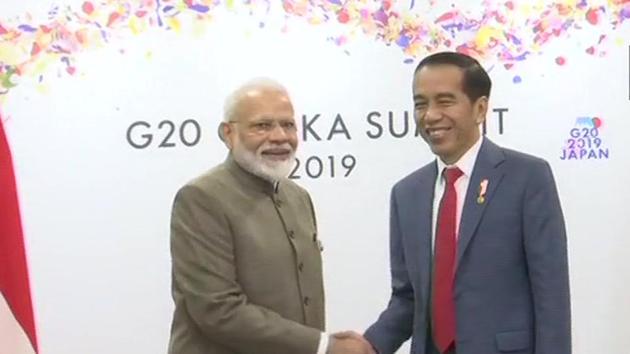 Prime Minister Narendra Modi holds a bilateral meeting with Indonesian President Joko Widodo in Osaka(ANI/Twitter) Prime Minister Narendra Modi holds a bilateral meeting with Indonesian President Joko Widodo in Osaka(ANI/Twitter)