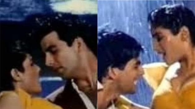 Akshay Kumar and Raveena Tandon in stills from Tip Tip Barsa Paani from Mohra.