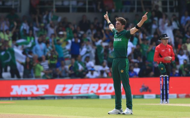 Pakistan's Shaheen Shah Afridi celebrates after the dismissal of Afghanistan's Najibullah Zadran. (AFP)
