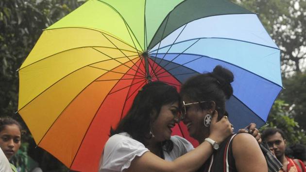 Members of LGBTQ community celebrate 20 years of 'Kolkata Rainbow Pride Walk,' at Rabindra Sadan premises, in Kolkata, West Bengal, India, on Saturday, June 29, 2019.(Samir Jana/HT Photo)