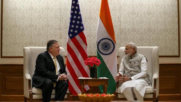 US Secretary of State Mike Pompeo and Prime Minister Narendra Modi during their meeting at the Prime Minister’s residence, in New Delhi. (Jacquelyn Martin / AP) US Secretary of State Mike Pompeo and Prime Minister Narendra Modi during their meeting at the Prime Minister’s residence, in New Delhi. (Jacquelyn Martin / AP)