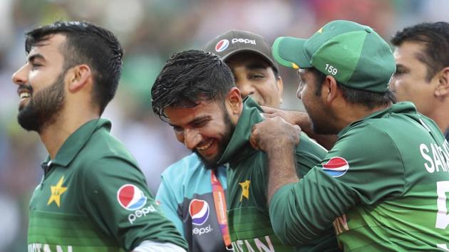 Leeds: Pakistani cricketers celebrate their team's victory in the Cricket World Cup match between Pakistan and Afghanistan at Headingley (AP)