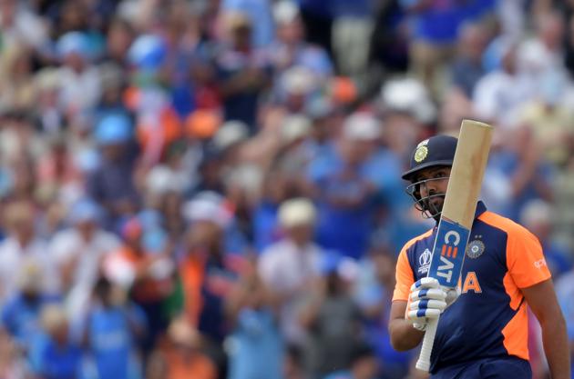 India's Rohit Sharma celebrates after scoring a half-century (50 runs). (AFP) India's Rohit Sharma celebrates after scoring a half-century (50 runs). (AFP)