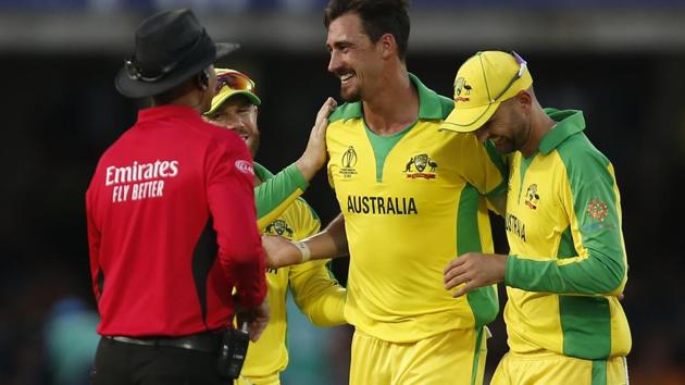 Australia's Mitchell Starc (C) celebrates with teammates. (AFP) Australia's Mitchell Starc (C) celebrates with teammates. (AFP)