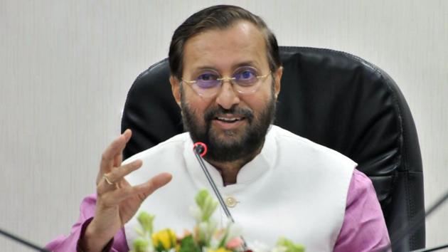 Prakash Javadekar during a review meeting of all the on-going works at NFAI on Sunday.(HT PHOTO)