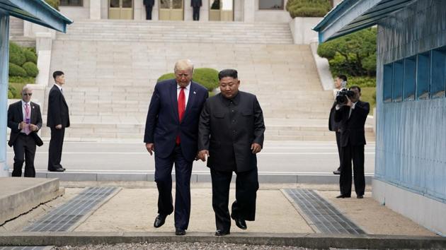 US President Donald Trump meets with North Korean leader Kim Jong Un at the demilitarized zone separating the two Koreas, in Panmunjom, South Korea, June 30, 2019.(Reuters Photo)