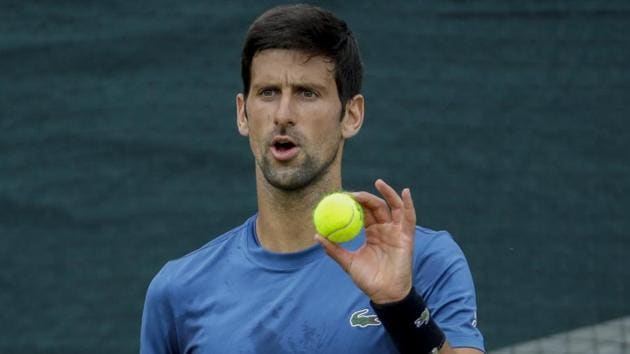 Novak Djokovic during a practice session ahead of the Wimbledon Tennis Championships.(AP)