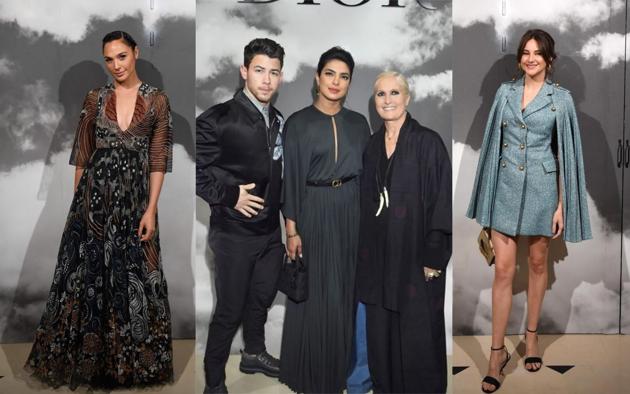 Gal Gadot, Nick Jonas, Priyanka Chopra and Shailene Woodley (right) at Christian Dior Women’s Fall-Winter 2019/2020 Haute Couture collection fashion show in Paris, on July 1, 2019.(AFP)