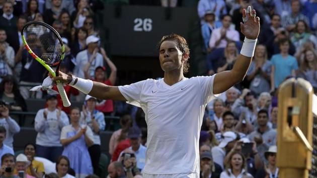 Spain's Rafael Nadal celebrates after beating Japan's Sugita Yuichi. (AP)