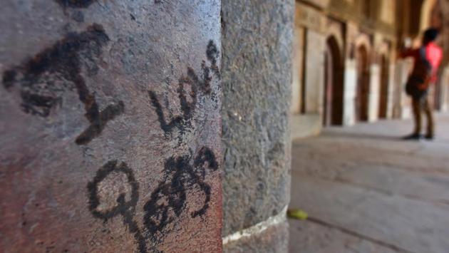 “Writing a woman’s contact details with sexual messages inside men’s washrooms was a common way of ‘getting back’ at her,” said Renuka Reddy, a scholar in gender studies. “Now, however, the scope has expanded. Instead of the handful of men who use a washroom, you take your message to the walls of flyover and monuments where the entire city can see it.” she said. (Sanchit Khanna / HT Photo) “Writing a woman’s contact details with sexual messages inside men’s washrooms was a common way of ‘getting back’ at her,” said Renuka Reddy, a scholar in gender studies. “Now, however, the scope has expanded. Instead of the handful of men who use a washroom, you take your message to the walls of flyover and monuments where the entire city can see it.” she said. (Sanchit Khanna / HT Photo)
