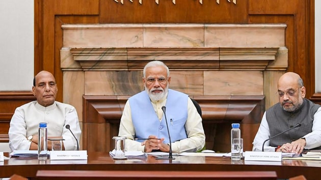 Prime Minister Narendra Modi with Union Ministers Nitin Gadkari, Rajnath Singh, Amit Shah and others during the first cabinet meeting(Photo: PTI)