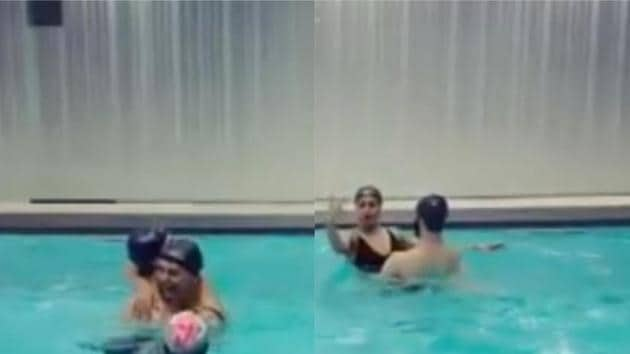 Sushmita Sen and boyfriend Rohman Shawl enjoy in the swimming pool.