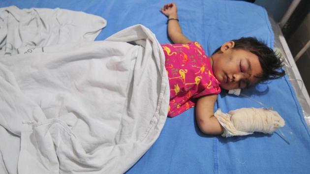 The three-year-old girl, who lost her family in a bus accident in Jammu and Kashmir’s Kishtwar.(HT Photo) The three-year-old girl, who lost her family in a bus accident in Jammu and Kashmir’s Kishtwar.(HT Photo)