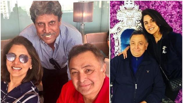 Rishi Kapoor, Neetu Singh and Kapil Dev pose together.