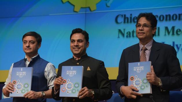 The Survey said the economy is ideally placed to grow, and job-creation and exports can be pushed to the next level on the microeconomic and macroeconomic foundations laid over the past five years. The architect of the Survey, chief economic adviser Krishnamurthy V Subramanian, said the report provides a “strategic” blueprint for the take-off.(Mohd Zakir/HT PHOTO)