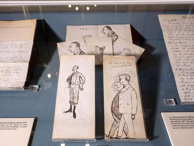 A set of cartoons drawn by the bank’s staff, dating from the 1890’s sit on display in the museum. “Look, 95% of our energy is on the hurlyburly of the modern world,” Alexander Hoare said. “Preserving the memory is nice to have at the end of the day. It is the icing on the cake.” (Bryn Colton / Bloomberg)