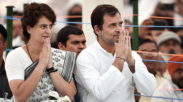 Priyanka Gandhi Vadra on Thursday tweeted her admiration of brother Rahul Gandhi, a day after he brought finality to his decision to step down as party president by writing a farewell note to party workers and supporters.(Ajay Aggarwal/HT PHOTO)