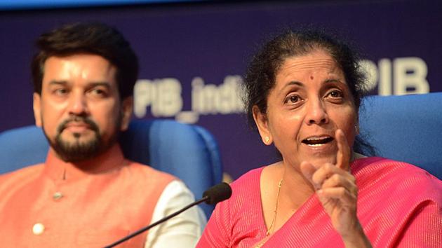 Union Finance Minister Nirmala Sitharaman addresses a press conference after presenting the Union Budget in Parliament as Minister of State for Finance Anurag Thakur looks on, in New Delhi on Friday. ((ANI Photo/ R Raveendran)) Union Finance Minister Nirmala Sitharaman addresses a press conference after presenting the Union Budget in Parliament as Minister of State for Finance Anurag Thakur looks on, in New Delhi on Friday. ((ANI Photo/ R Raveendran))