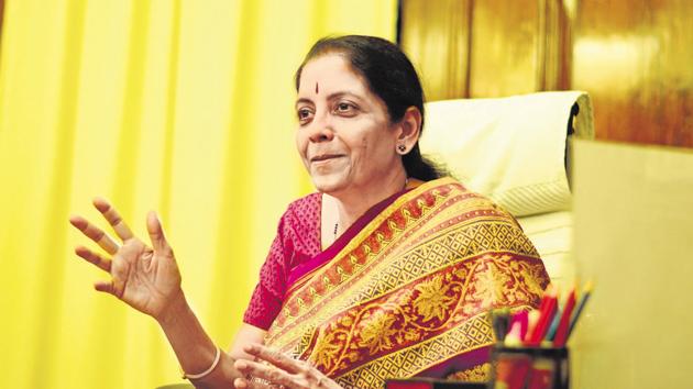 Finance Minister Nirmala Sitharaman will make history by being the first full-time woman finance minister in India to present the Budget.(Pradeep Gaur/Mint)