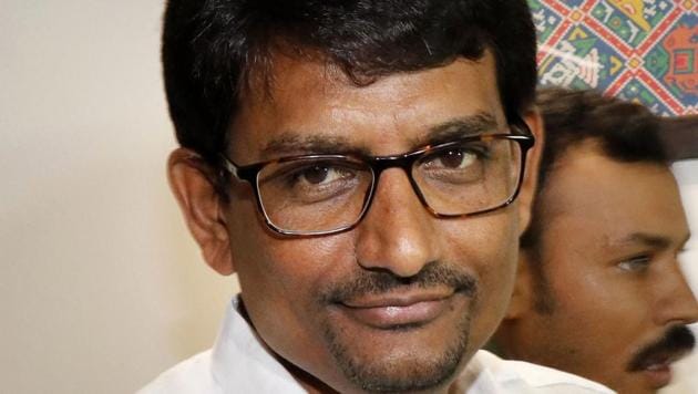 Congress leader Alpesh Thakor arrives to cast his vote during Rajya Sabha election 2019 at Gujarat Assembly in Gandhinagar, Friday, July 5, 2019.(PTI)