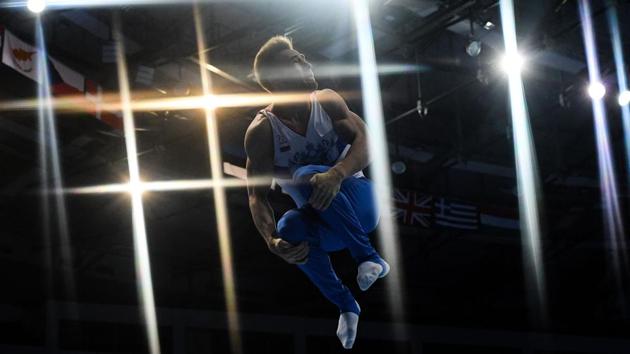 Russia’s Vladislav Poliashov competes in the parallel bars event of the men’s all-around final of the Artistic Gymnastics at the 2019 European Games in Minsk, Belarus. (Kirill Kudryavtsev / AFP) Russia’s Vladislav Poliashov competes in the parallel bars event of the men’s all-around final of the Artistic Gymnastics at the 2019 European Games in Minsk, Belarus. (Kirill Kudryavtsev / AFP)
