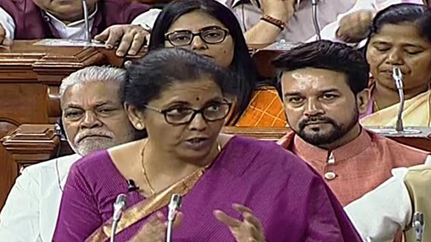 Union finance minister Nirmala Sitharaman presents the Union Budget, July 6, 2019 (ANI) Union finance minister Nirmala Sitharaman presents the Union Budget, July 6, 2019 (ANI)