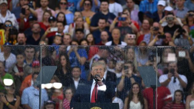 US President Donald Trump speaks during the "Salute to America" Fourth of July event at the Lincoln Memorial in Washington, DC, July 4, 2019.(AFP) US President Donald Trump speaks during the "Salute to America" Fourth of July event at the Lincoln Memorial in Washington, DC, July 4, 2019.(AFP)