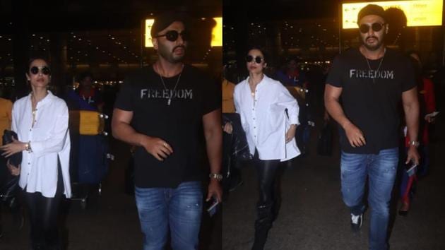 Malaika Arora and Arjun Kapoor at the Mumbai airport.(Varinder Chawla) Malaika Arora and Arjun Kapoor at the Mumbai airport.(Varinder Chawla)