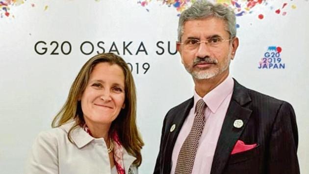 External Affairs Minister S Jaishankar meets Chrystia Freeland, Minister of Foreign Affairs of Canada on the sidelines of G20 Summit 2019 in Osaka(ANI)
