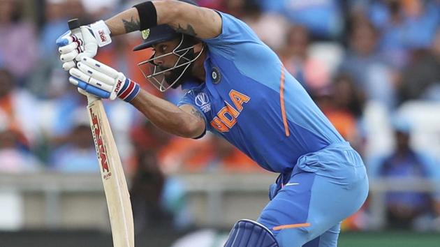 India's captain Virat Kohli bats during the Cricket World Cup match.(AP)