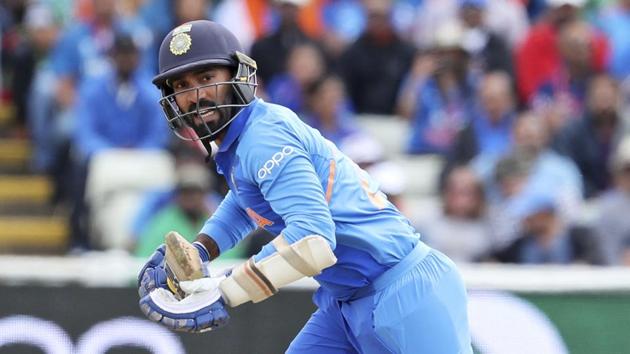 India's Dinesh Karthik bats during the Cricket World Cup match between India and Bangladesh at Edgbaston in Birmingham, England, Tuesday, July 2, 2019. (AP Photo/Rui Vieira)(AP)