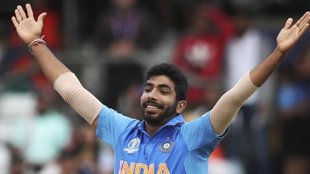 India's Jasprit Bumrah celebrates the dismissal of Sri Lanka's captain Dimuth Karunaratne.(AP) India's Jasprit Bumrah celebrates the dismissal of Sri Lanka's captain Dimuth Karunaratne.(AP)