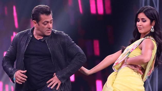 Bollywood actor Salman Khan and Katrina Kaif perform on the sets of Super Dancer Chapter 3.