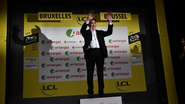 Belgian legend Eddy Merckx poses on the podium before the podium ceremony of the first stage of the 106th edition of the Tour de France cycling race between Brussels and Brussels, Belgium. (Marco Bertorello / AFP) Belgian legend Eddy Merckx poses on the podium before the podium ceremony of the first stage of the 106th edition of the Tour de France cycling race between Brussels and Brussels, Belgium. (Marco Bertorello / AFP)