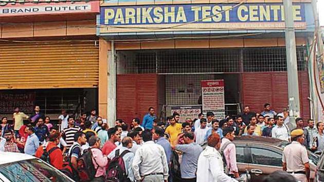 People outside the centre on Sunday.(HT Photo)