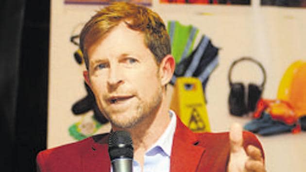 Pune, India - May 1, 2019:Jonty Rhodes, South African cricketer, speaks during an event in Sheraton Park in Pune, India, on Wednesday, May 1, 2019.(Photo by Shankar Narayan/HT PHOTO)