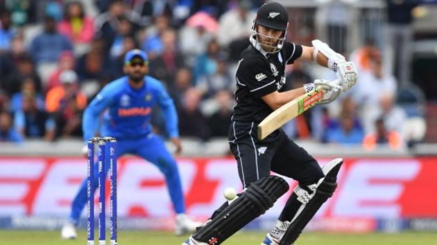 ICC World Cup semi-final: New Zealand captain Kane Williamson plays a shot against India at Old Trafford.(AFP)