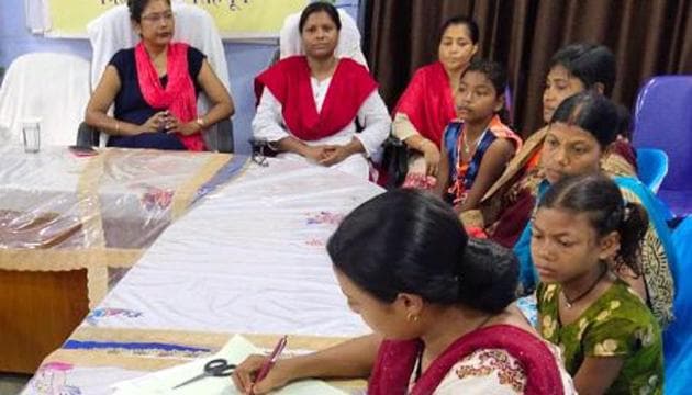 East Singhbhum district,Jharkhand,INDIA, July 08: Sabera Munda and Anisha Singh, daughters of two ex-Maoists, from Jiyan village under Maoist-hit Gudabandha block of were admitted to girls residential school in East Singhbhum district on Friday July 08,2019(HT)