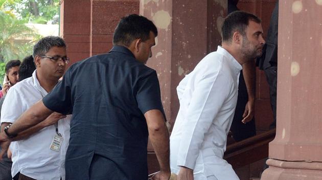 Rahul Gandhi arrives at Parliament during the Budget Session in New Delhi on Tuesday on July 9, 2019. (ANI PHOTO)