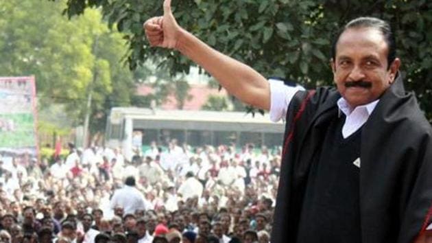 Vaiko’s candidature is sponsored by the opposition DMK, which is poised to win three of the six Rajya Sabha seats for which polling is slated on July 18. (HT file photo) Vaiko’s candidature is sponsored by the opposition DMK, which is poised to win three of the six Rajya Sabha seats for which polling is slated on July 18. (HT file photo)