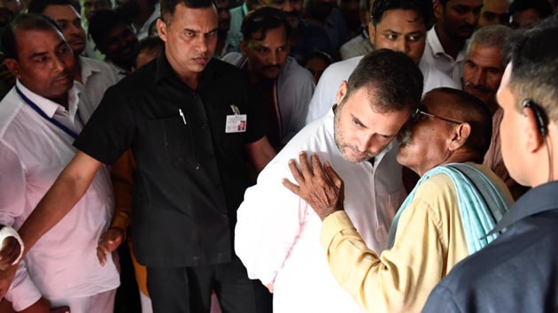 Congress leader Rahul Gandhi with a party supporter in his former constituency of Amethi on Wednesday. (ANI) Congress leader Rahul Gandhi with a party supporter in his former constituency of Amethi on Wednesday. (ANI)